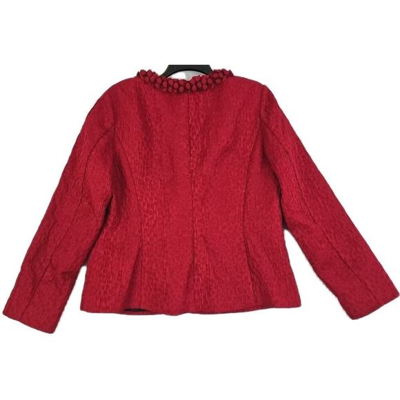 Chico's ~Woman 2(L)~ Red Textured Fabric Blazer Party to Office Wear Jacket. - Picture 3 of 15